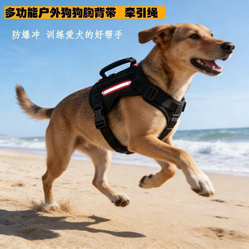 跨境狗狗战术胸背带工作犬大型犬可调节背心宠物户外反光条牵引绳