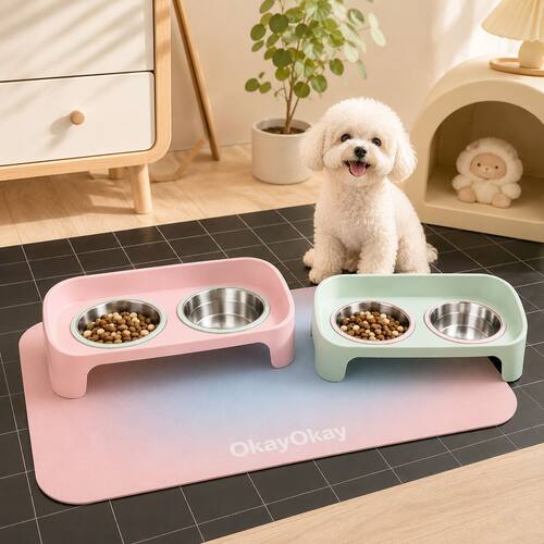 猫碗不锈钢双口碗猫食盆猫咪饭碗喝水大口径宠物食粮碗护颈狗狗碗