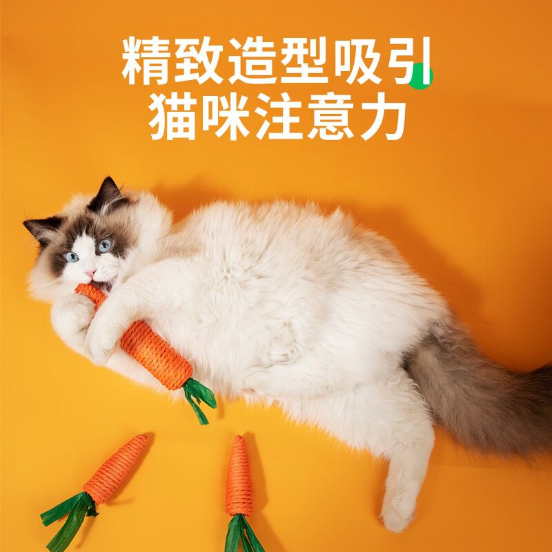 胡萝卜纸绳啃咬猫自嗨解闷逗猫玩具响石设计宠物玩具猫玩具神器