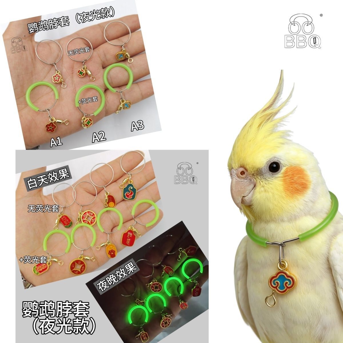[夜光]鹦鹉外出牵引绳不锈钢鹦鹉脖套和尚玄凤虎皮小鸟脖子环C