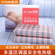 彩阳电热毯多温区调温印花双人格子电褥子安全保护过热断电96132
