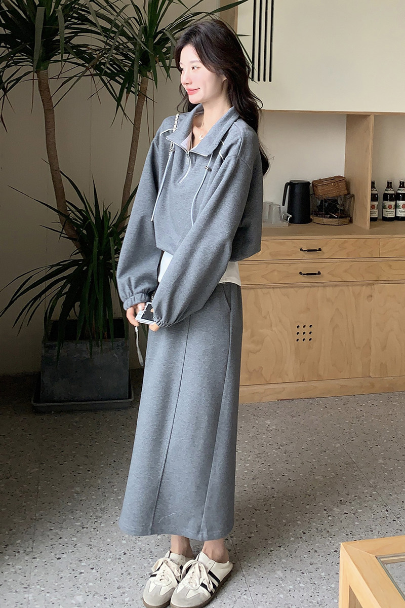 新款深灰色针织两件套套装女套裙8078p175k258,女装套装/套裙,2B186