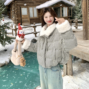 已出货 手发图格子拼羊羔毛羽绒服外套 8172p295k458图片