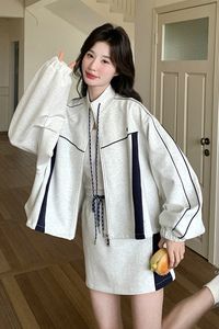 现货学院风减龄卫衣套装裙女2025春新款韩系休闲小个子短裙两件套图片