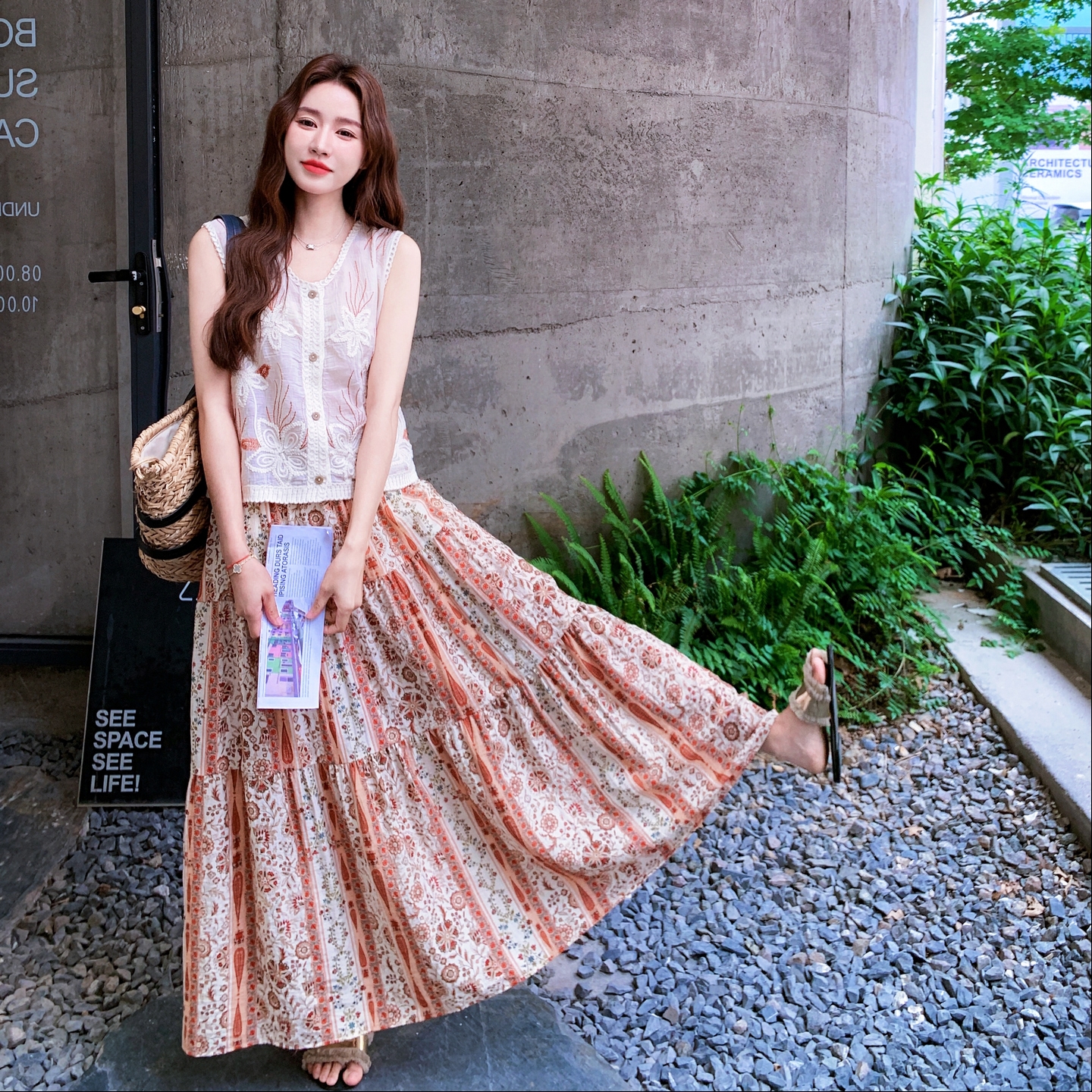 波西米亚度假风套装裙女2025夏季新款巨好看刺绣上衣半身裙两件套，女装套装/套裙，浙宝186