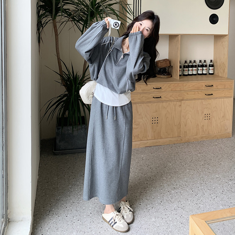 已出货春新款深灰色针织两件套套装女套裙8078p175k258,女装套装/套裙,2B186