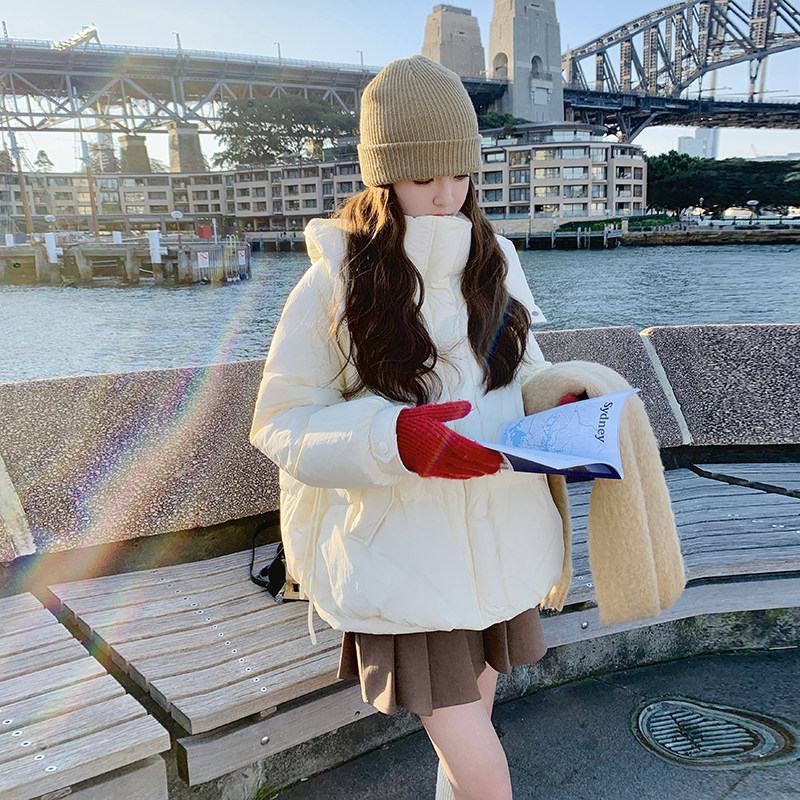 黄色拼接羊羔毛短款羽绒服女冬季2025新款小个子设计感白鸭绒外套,女装羽绒服,浙宝186