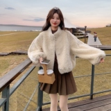 现货秋冬新款手发图蕾丝拼接花苞娃娃款皮毛一体外套8150p195k298，女装皮草，浙宝186