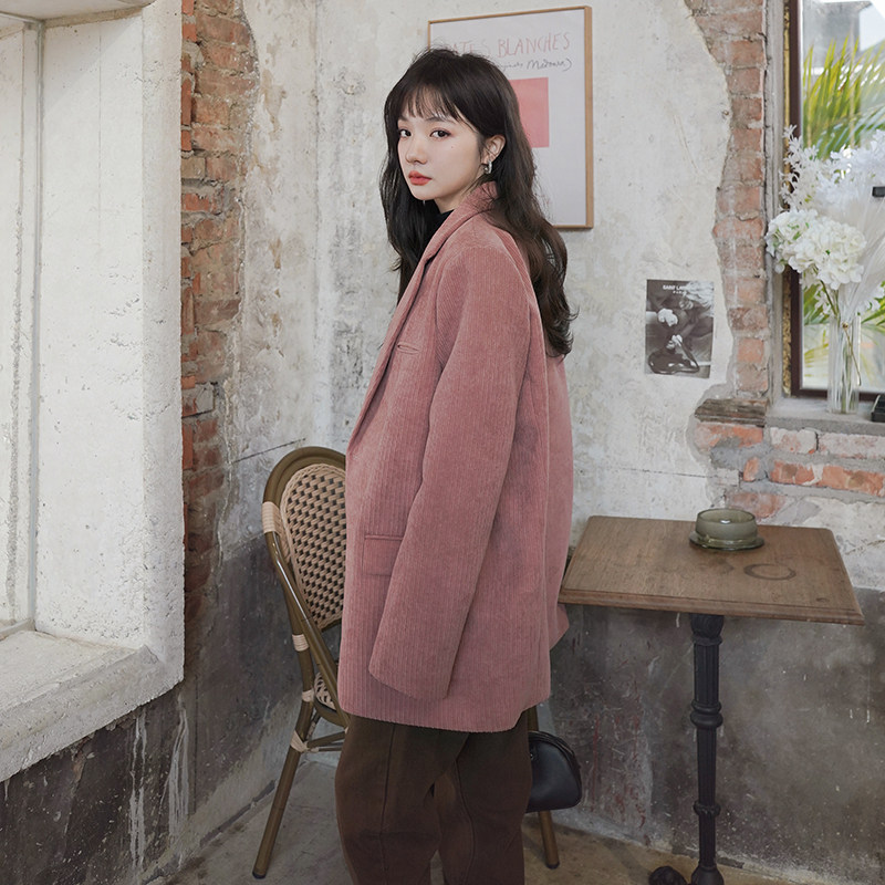 春新款宽松灯芯绒西装外套女装休闲百搭显瘦上衣,女装西装,韩秀