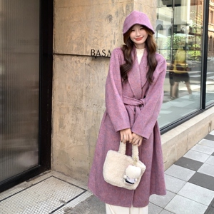 紫色收腰双面呢羊毛大衣女秋冬2025新款富家千金感超好看长款外套图片