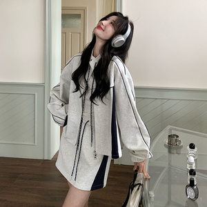 现货学院风减龄卫衣套装裙女2025春新款韩系休闲小个子短裙两件套图片