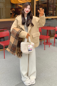 韩系减龄连帽双面羊绒大衣女2025秋冬季新款显瘦短款加厚呢子外套图片