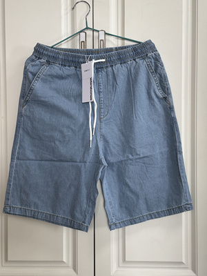 美特斯邦威夏季男五分裤薄款松紧腰绳舒适宽松牛仔中裤休闲短裤