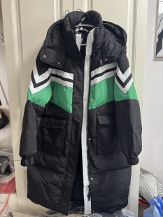 美特斯邦威女羽绒服冬加厚保暖长款 鸭绒外套连帽舒适拼接羽绒棉袄