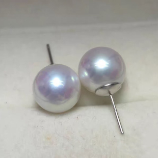 诸暨山下湖珍珠 12-13mm天然淡水爱迪生珍珠耳钉 大颗粒珍珠素钉