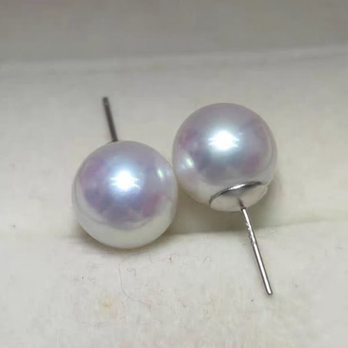 诸暨山下湖珍珠 12-13mm天然淡水爱迪生珍珠耳钉 大颗粒珍珠素钉