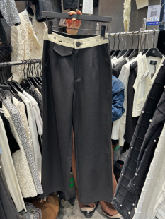 宽松显瘦直筒阔腿垂感长裤 休闲拼接撞色设计西裤 女 新款 DH2025春季