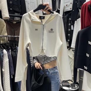 DH2025秋冬新款双拉链连帽针织开衫韩版时尚气质名媛风短款外套