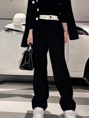 DH春夏新款拖地长裤女韩版设计感字母高腰百搭宽松阔腿休闲裤