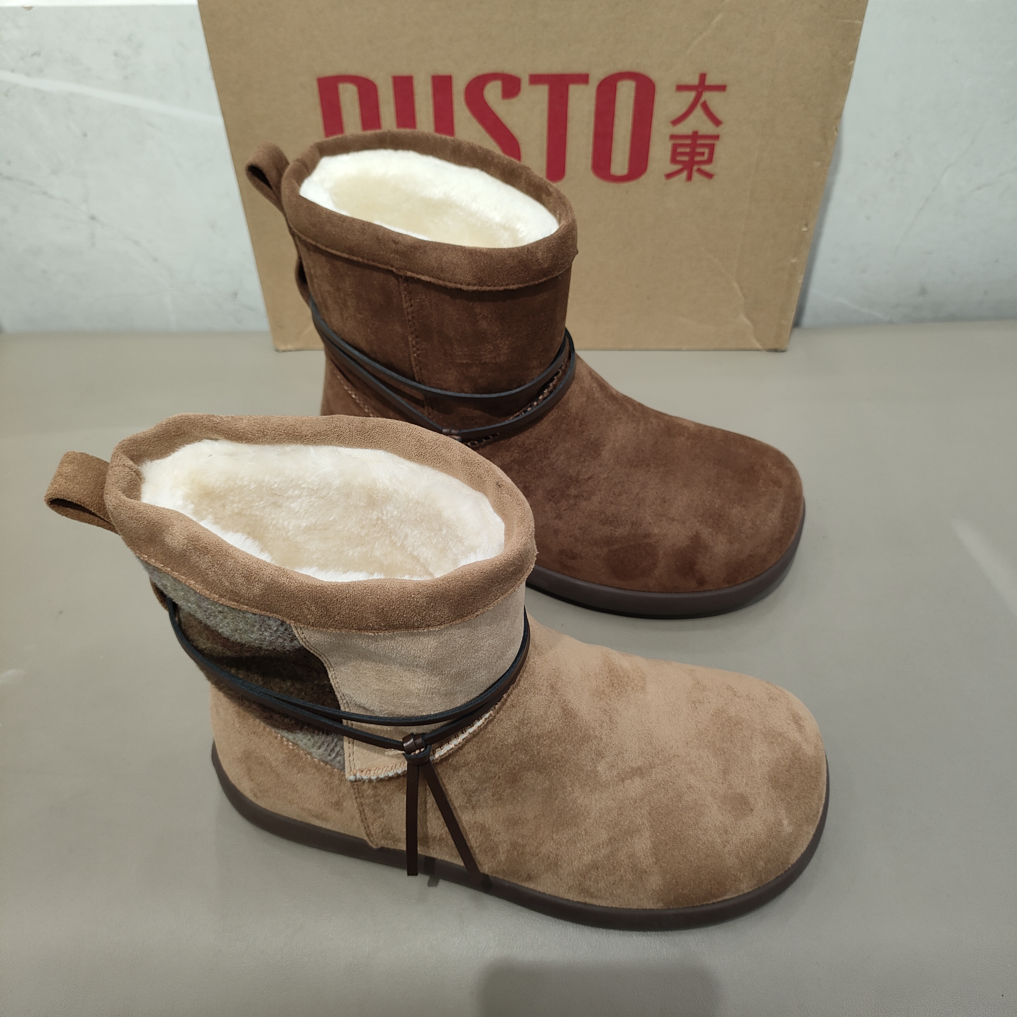 大东雪地靴女鞋2025冬季新款棉鞋简约平底系带保暖高帮鞋0207