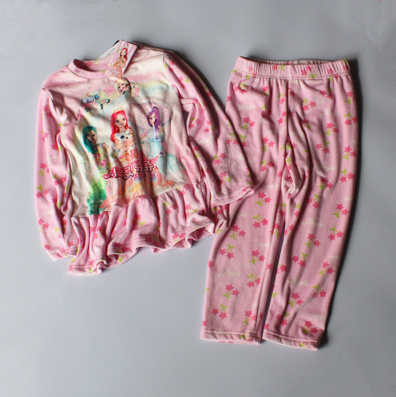 外贸韩版秋冬款儿童睡衣金丝绒家居服两件套女中大童长袖秋衣秋裤