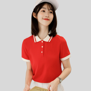 红色polo衫女t恤上衣团队夏装工作服定制印logo中考班服幼师园服