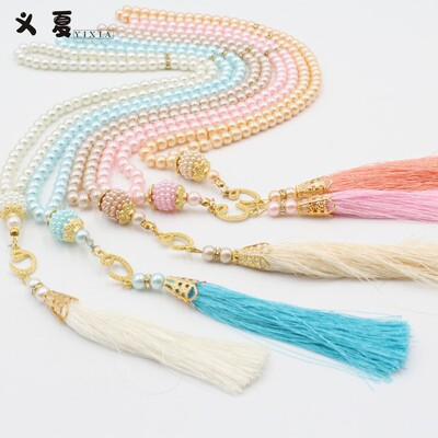 穆斯念珠99颗6里玻璃仿珍珠线穗TASBIH中东跨境大量批发原创手