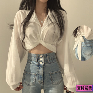 背系蝴蝶结jazz跳舞衬衫 DS爵士舞上衣韩国女团舞蹈演出服 露脐短款