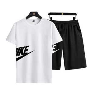 男士短袖T恤套装 2021夏装夏季潮牌休闲圆领一套个性帅气衣服男装图片