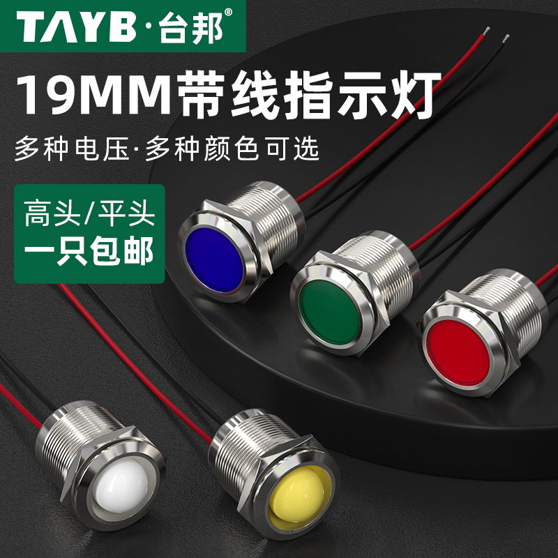 台邦19MM金属指示灯LED信号电源指示灯带线小型防水信号指示灯24V