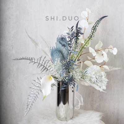 轻奢仿真花艺组合蓝色仿真花摆件餐桌客厅茶几酒店前台软装摆放