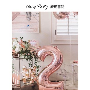 36寸带皇冠数字1异形周岁铝膜气球1ST粉蓝纯色宝宝生日小立柱装饰