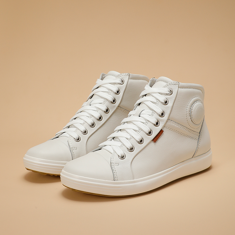 欧洲站真皮春夏白色女高帮鞋短靴