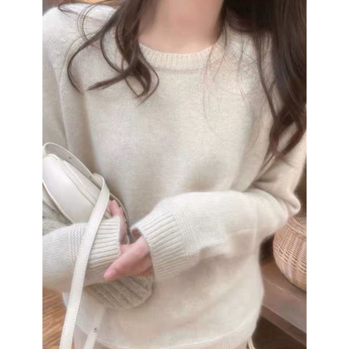 秋冬100%纯山羊绒衫女圆领宽松百搭毛衣极简风软糯长袖套头打底衫
