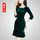 盈可人2021秋冬新墨绿色金丝绒连衣裙女高端气质显瘦中长款 鱼尾裙