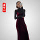 盈可人秋冬新款 金丝绒酒红色连衣裙晚会度假吊带长裙性感显瘦女士