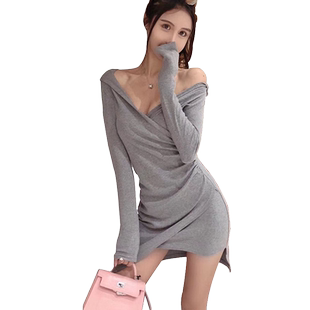 盈可人新款不对称性感修身包臀裙大码连帽个性200斤莫代尔连衣裙