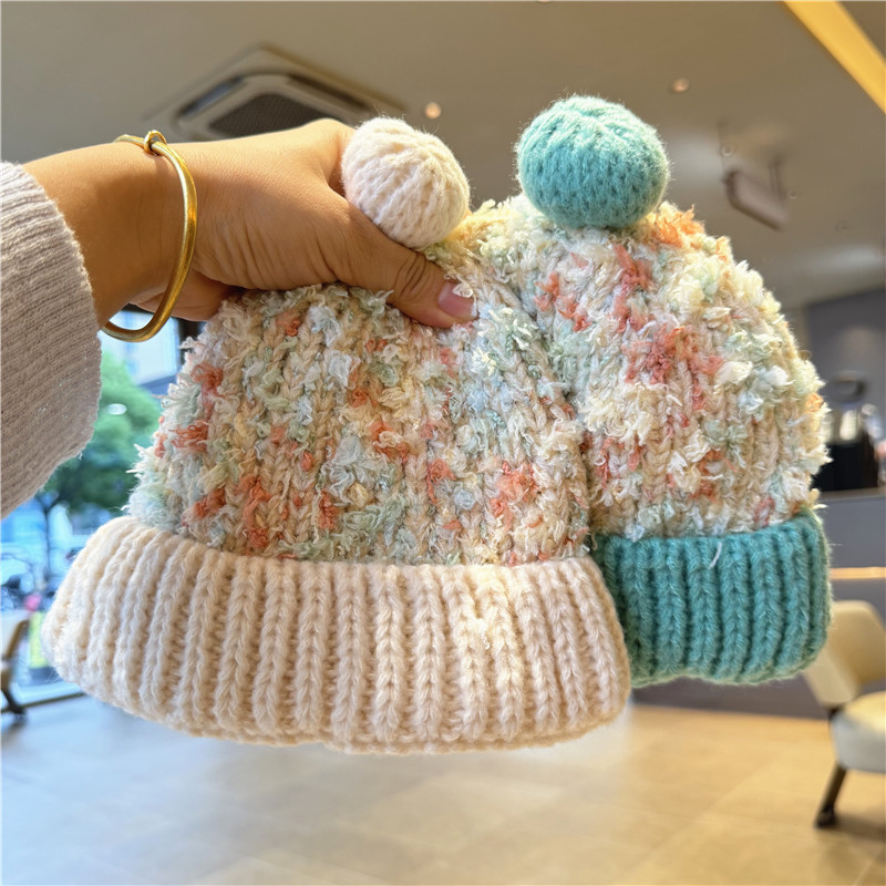 儿童帽子春秋女童针织套头帽韩版ins彩色毛线女童秋冬保暖毛线帽