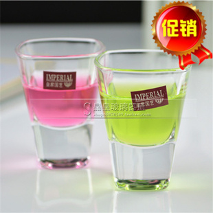 精品小号25ML透明玻璃白酒杯一口烈烧酒四角方口底吞云杯KTV酒吧