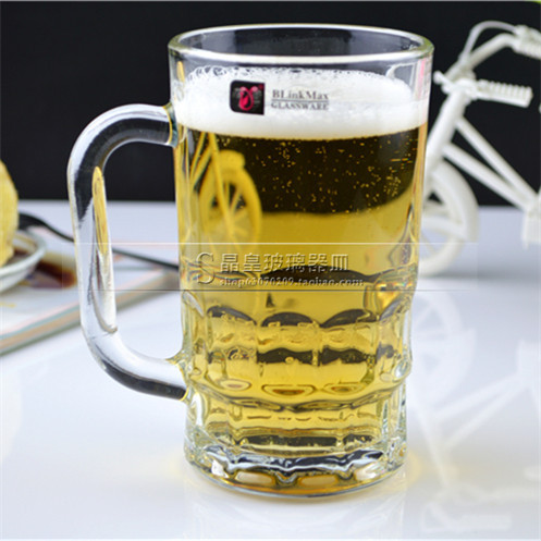 丽尊无色透明带把白啤酒玻璃水杯