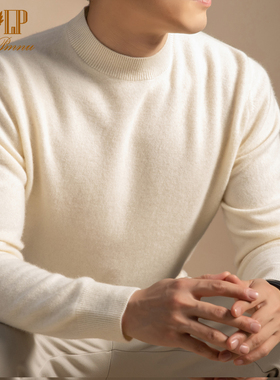 LP正品鄂尔多斯市100%纯山羊绒衫男士圆领保暖100支拉毛打底毛衣