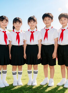 六一儿童合唱白衬衫黑裤子套装朗诵表演服装小学生六年级毕业拍照