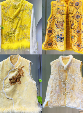 【黄马甲集4】时尚国风法绣新中式棉服加棉保暖马夹百搭黄色马甲
