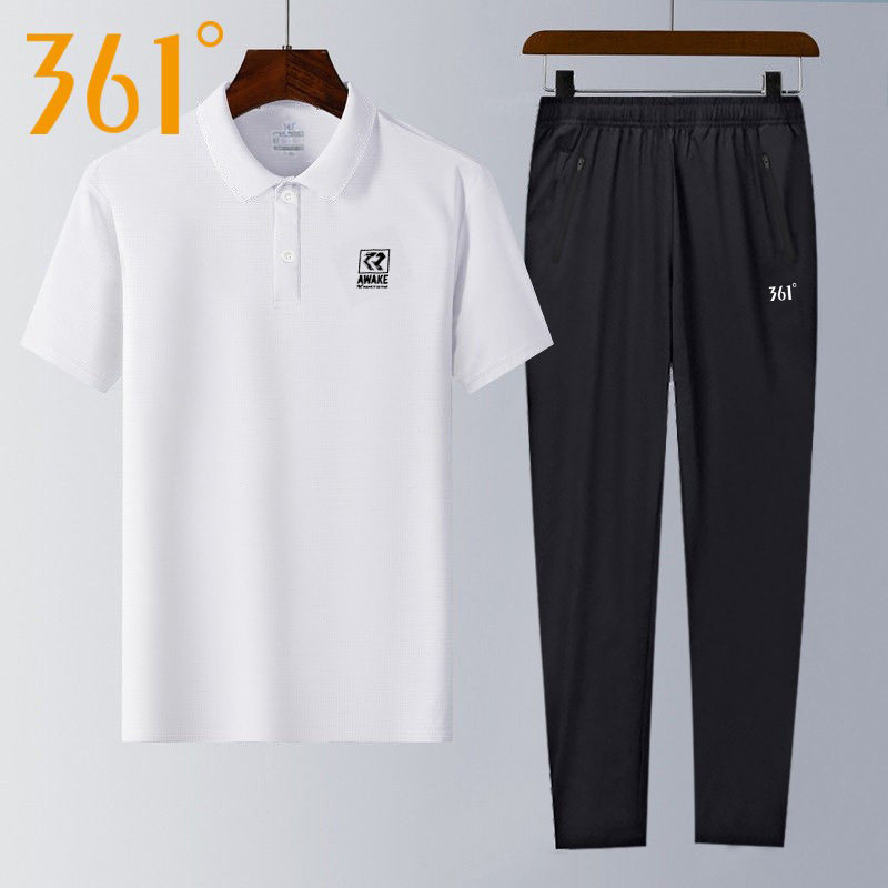 361 SPORTSWEAR MENS 2025 SUMMER NEW CASUAL LAPEL SHORT SLEEVE POLO SHIRT LONG PANTS QUICK DRY TWO-PIECE MEN