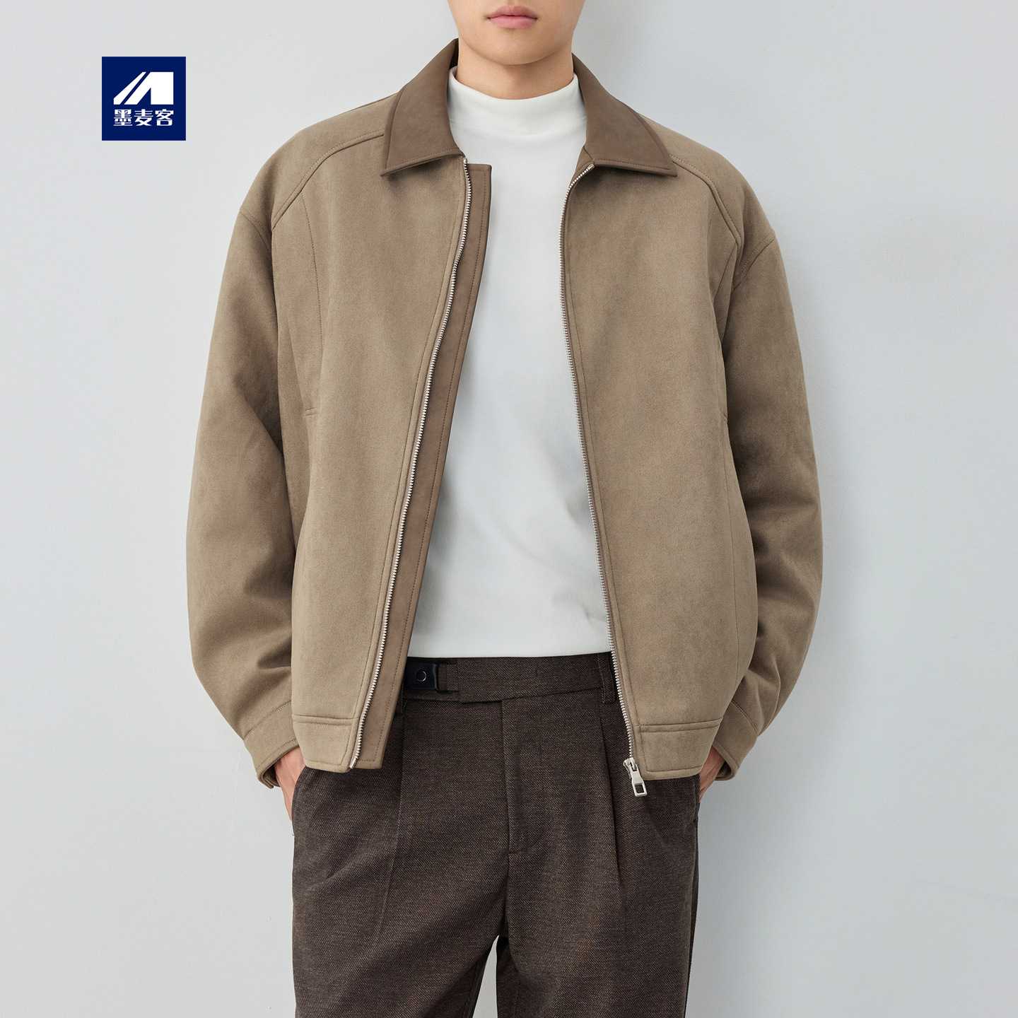 墨麦客高智通勤麂皮绒羽绒服男