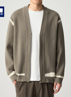 墨麦客时尚v领针织夹克男2025秋新款不规则线条撞色男士外套20536