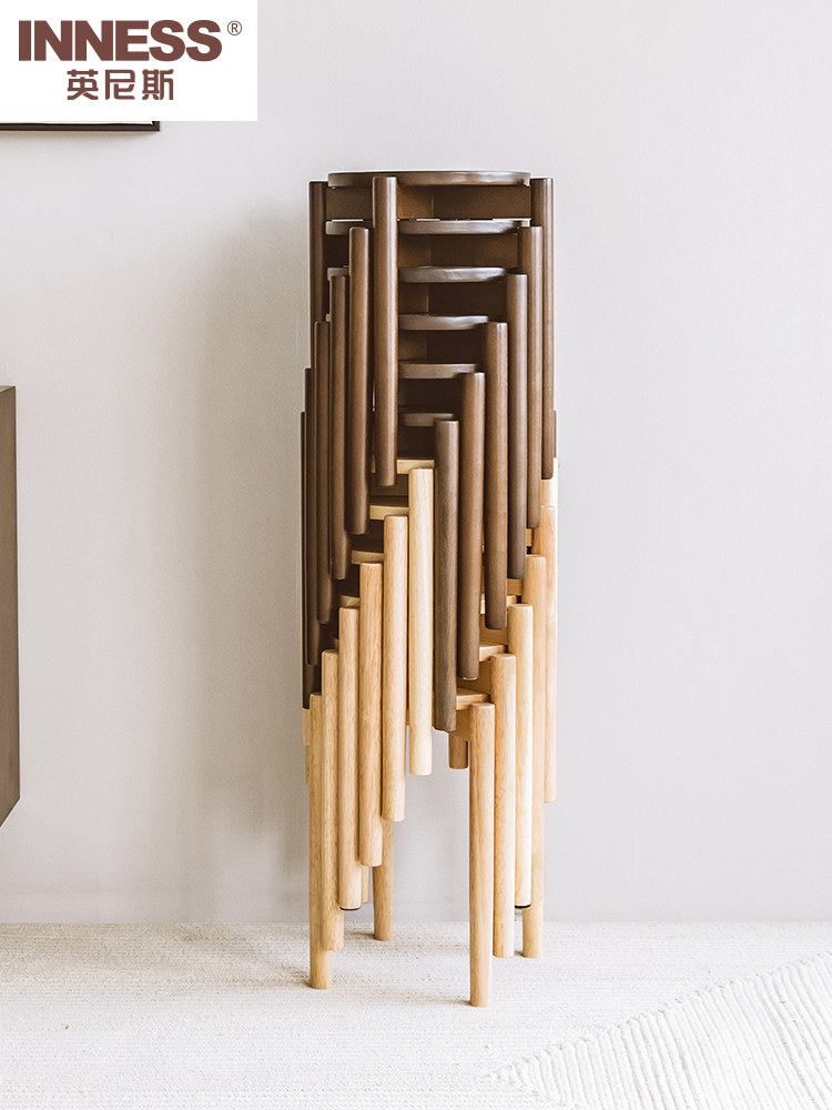 英尼斯 实木圆凳家用木板凳简约餐桌凳客厅矮凳网红小凳子可叠放