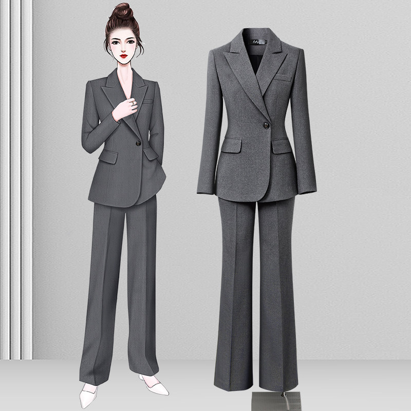 灰色西装外套女秋冬厚西服高端职业工作服职场经理商务正装女套装