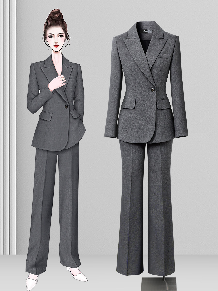 灰色西装外套女秋冬厚西服高端职业工作服职场经理商务正装女套装