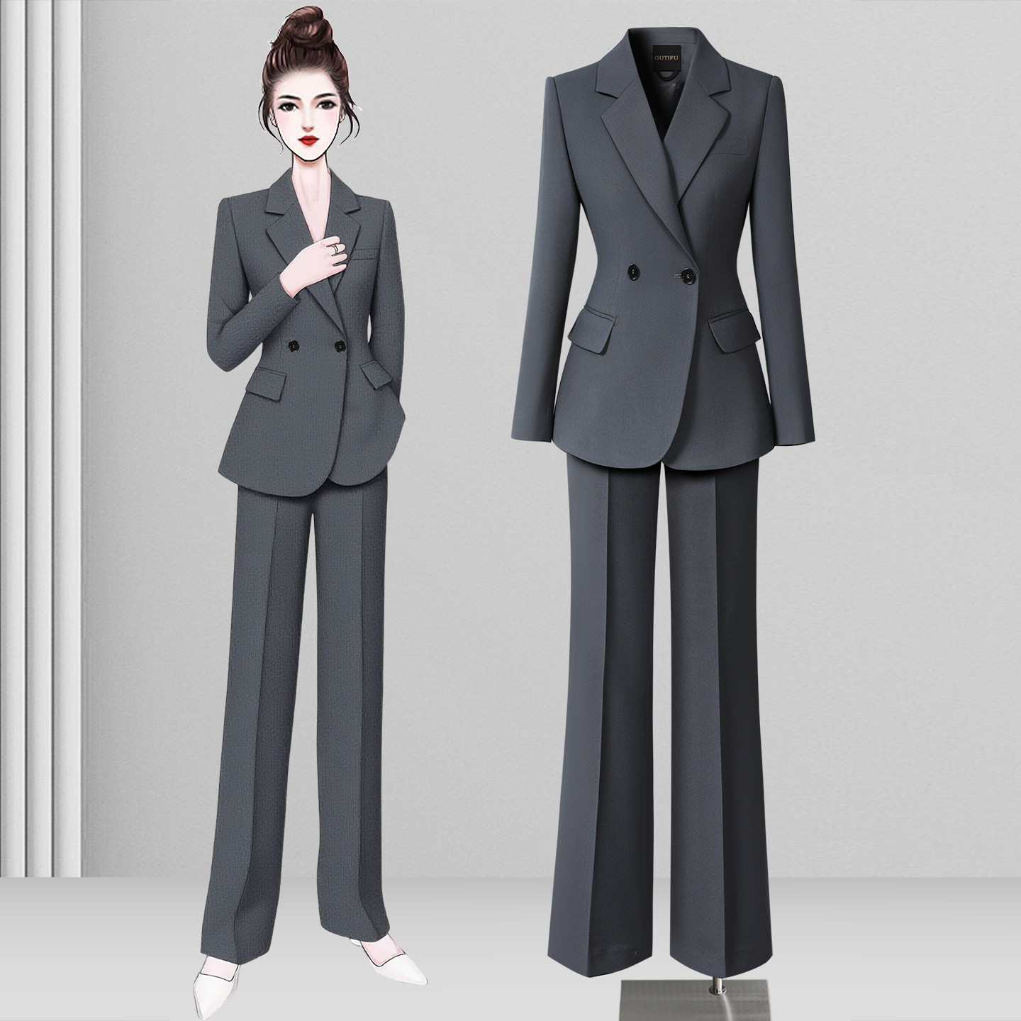 灰色西装套装女春秋正式场合气质通勤面试高端职业西服正装工作服